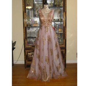NWT BLONDIE NITES MAUVE FORMAL GOWN WITH GOLD SEQUINS 5